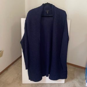 Navy Wool Long Cardigan with Pockets